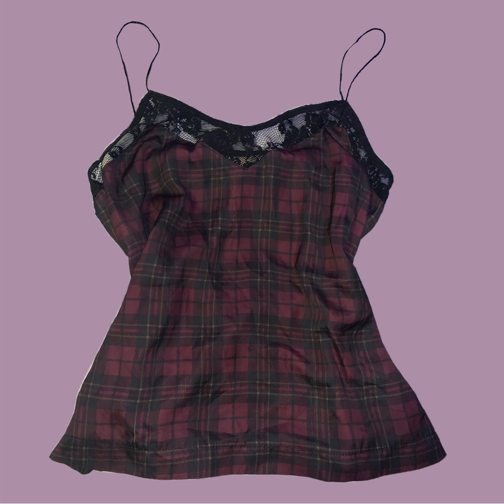 Zara TRF black and dark red plaid tank top
